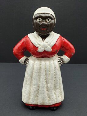 African American Woman 7.5" Cast Iron Coin Bank Metal Americana Maid Figure